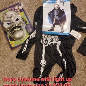 Boys Skeleton Costume with Light-Up Mask - Black